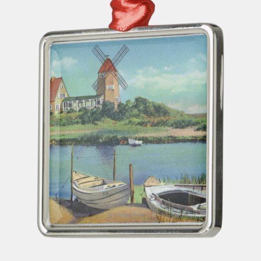 Quaint Cape Cod, Uitzicht van windmolen en boten Metalen Ornament (Links)