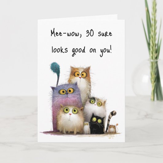 Quaint Cats with Big Eyes 30th Birthday Greeting Kaart (Voorkant)