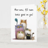 Quaint Cats with Big Eyes 40th Birthday Greeting Kaart (Gele Bloem)