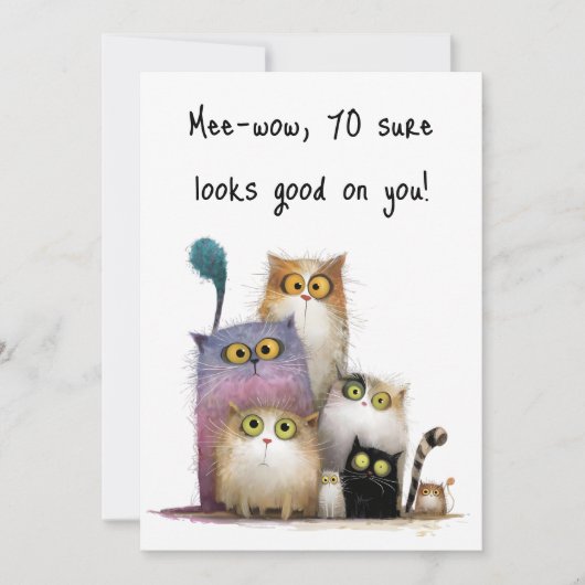 Quaint Cats with Big Eyes 70th Birthday Flat Kaart (Voorkant)