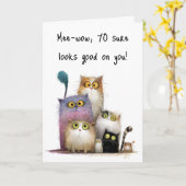 Quaint Cats with Big Eyes 70th Birthday Greeting Kaart (Gele Bloem)