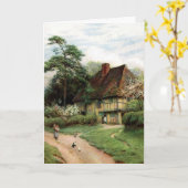 Quaint Cottage Verjaardag Kaart (Gele Bloem)