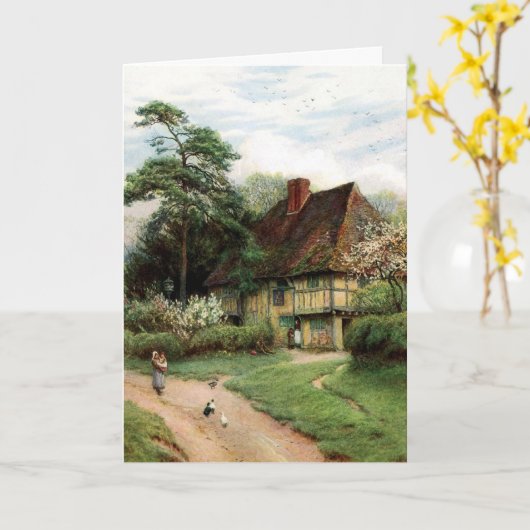 Quaint Cottage Verjaardag Kaart (Gele Bloem)