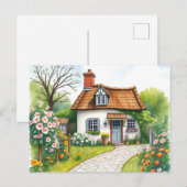 Quaint Cottage Waterverf Bloeiende Bloemen Briefkaart (Voorkant / Achterkant)