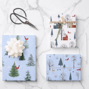 Quaint Country Woodland Scene Set van 3 Inpakpapier Vel