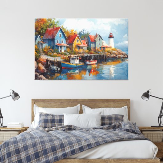 Quaint Seaside Vissen Village Canvas Afdruk (Insitu (Slaapkamer))