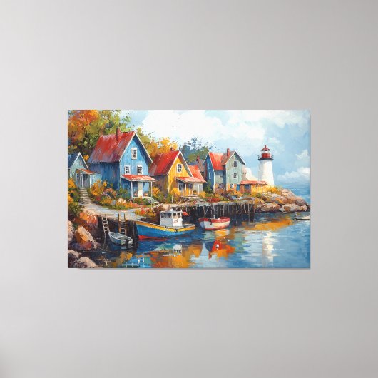 Quaint Seaside Vissen Village Canvas Afdruk (Voorkant)
