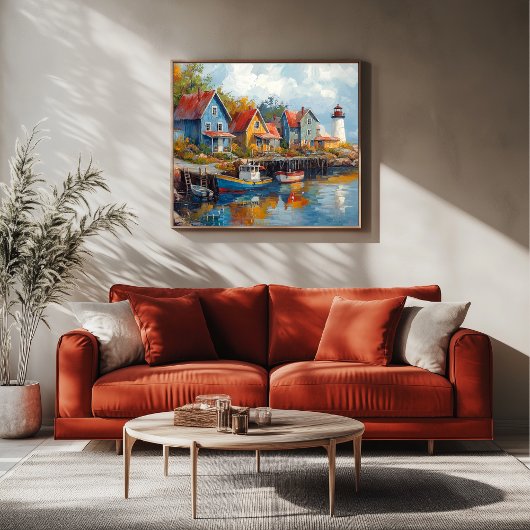 Quaint Seaside Vissen Village Canvas Afdruk