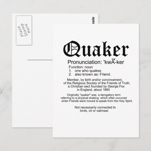 Quaker Definition Briefkaart (Voorkant / Achterkant)
