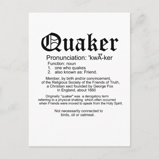 Quaker Definition Briefkaart (Voorkant)