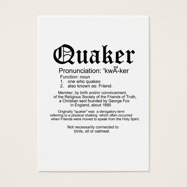 Quaker Definition-welkomstkaart Visitekaartje (Voorkant)