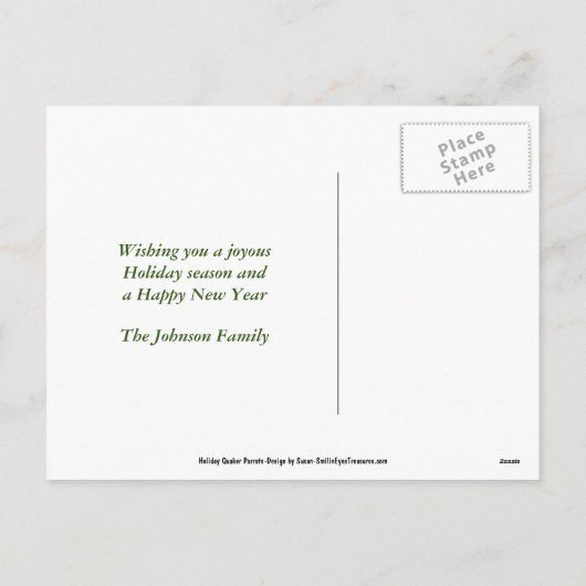 Quaker Parrot-kerstfeestdag Briefkaart (Achterkant)