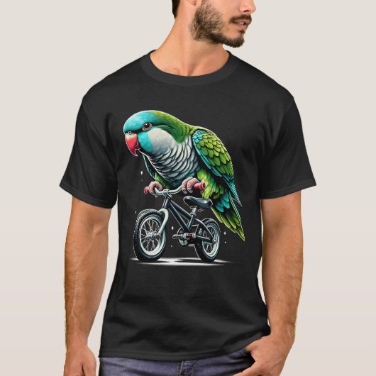 Quaker Parrot Vogel Rijden Fiets Biker Fiets T-shirt (Voorkant)