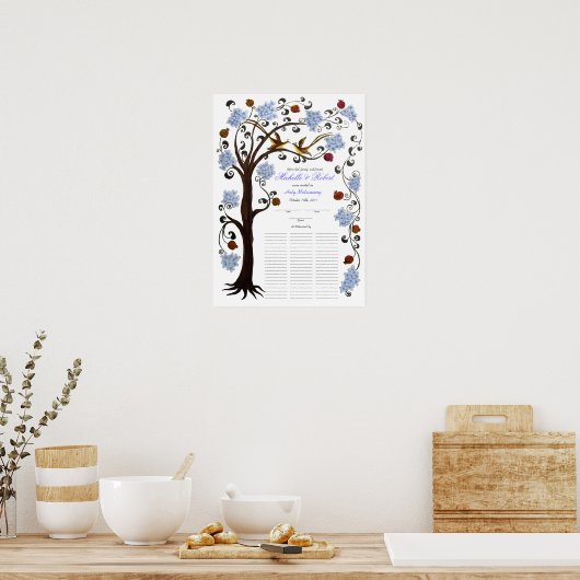 Quaker Wedding 60 gasten, blauwe boom of Life Poster (Keuken)
