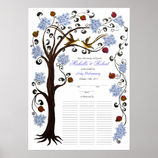 Quaker Wedding 60 gasten, blauwe boom of Life Poster (Voorkant)