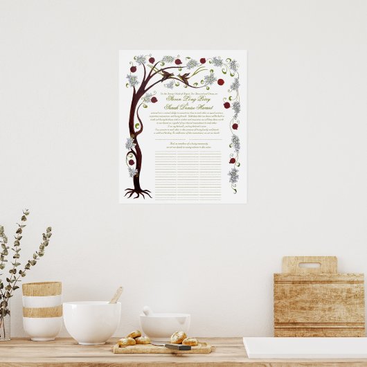 Quaker Wedding Tree of Life (60 gasten) portret Poster (Keuken)