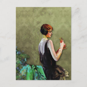 QUALIDA, 1920s FASHION in AQUA and OLIVE Briefkaart