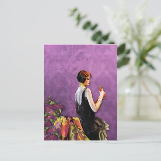 QUALIDA, MODE 1920 in PLUM en GOLD Briefkaart (Staand voorkant)