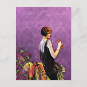 QUALIDA, MODE 1920 in PLUM en GOLD Briefkaart
