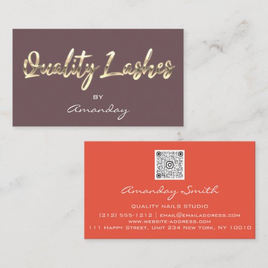 Quality Lash Extension QRCode Logo Coral RoseGold Visitekaartje (Voorkant / Achterkant)