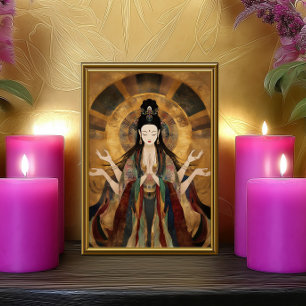 Quan Yin: Boeddhistische Godin Goud Art Nouveau Po Foto Afdruk