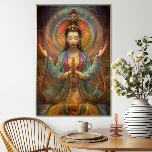 Quan Yin Kleurrijke Psychedelische Godin Kunst Poster