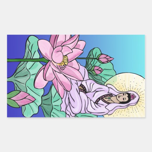 Quan Yin (Kuan Yin) in de Lotus Rechthoekige Sticker (Voorkant)