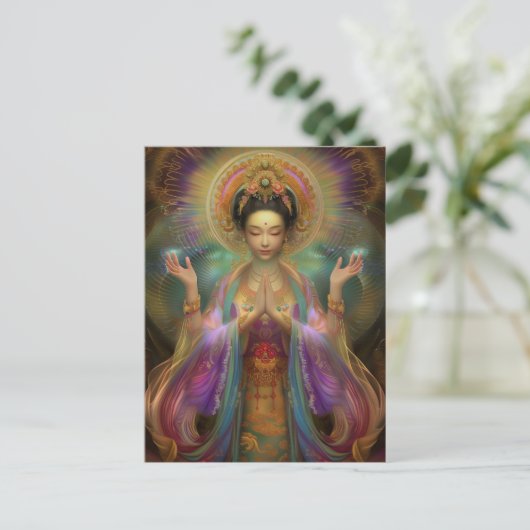 Quan Yin Visionaire Godin Gebeds Kunst Briefkaart (Staand voorkant)
