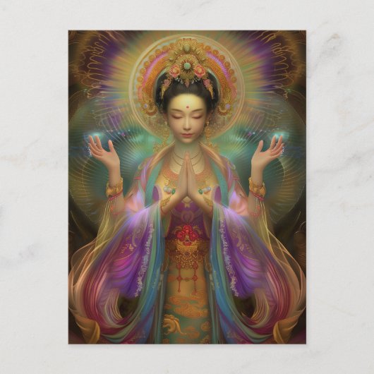 Quan Yin Visionaire Godinnen Bidsprun Kunst Briefkaart (Voorkant)