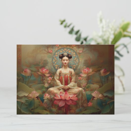 Quan Yin Vreedzame Boeddhistische Godin Schilderku Kaart (Staand voorkant)
