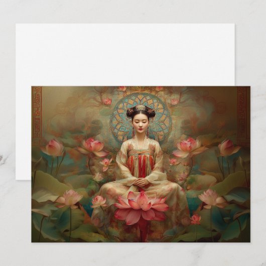 Quan Yin Vreedzame Boeddhistische Godin Schilderku Kaart (Voorkant / Achterkant)