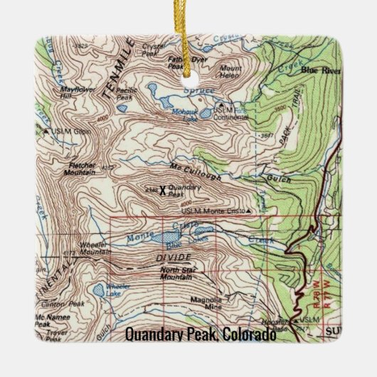 Quandary Peak CO Fourteener Map Keramisch Ornament (Voorkant)