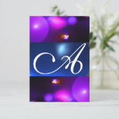QUANTUM BUBBEL MONOGRAAM paars blauw rsvp Kaart (Staand voorkant)