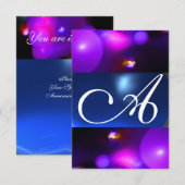 QUANTUM BUBBEL MONOGRAAM paars blauw rsvp Kaart (Voorkant / Achterkant)