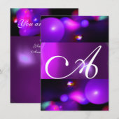 QUANTUM BUBBEL MONOGRAAM paars rsvp Kaart (Voorkant / Achterkant)