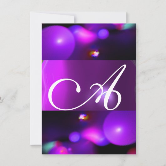 QUANTUM BUBBEL MONOGRAAM paars rsvp Kaart (Voorkant)