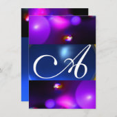 QUANTUM BUBBLE MONOGRAM paarse blauwe rsvp Kaart (Voorkant / Achterkant)