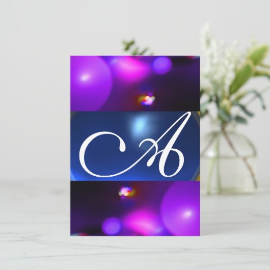 QUANTUM BUBBLE MONOGRAM paarse blauwe rsvp Kaart (Staand voorkant)