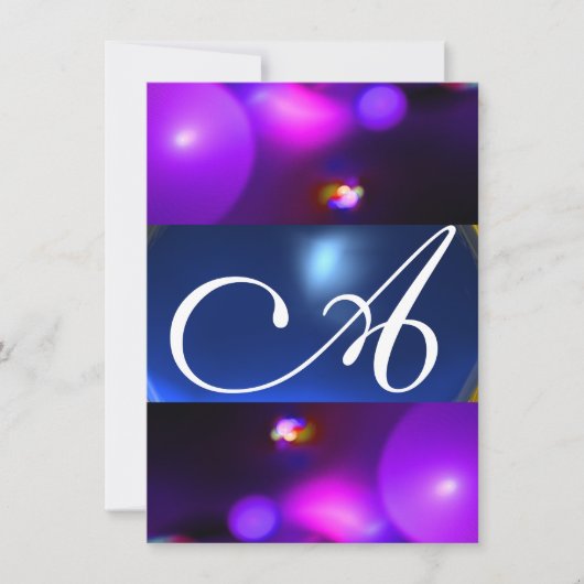 QUANTUM BUBBLE MONOGRAM paarse blauwe rsvp Kaart (Voorkant)