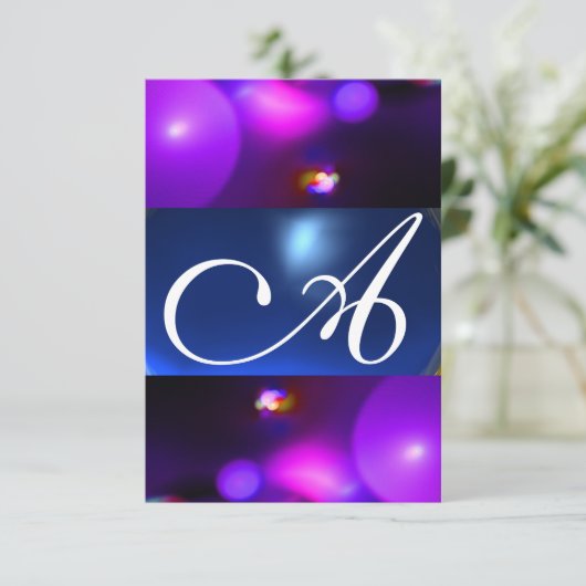QUANTUM BUBBLE MONOGRAM paarse blauwe rsvp Kaart (Staand voorkant)