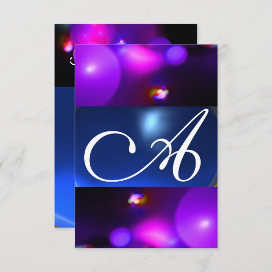 QUANTUM BUBBLE MONOGRAM paarse blauwe rsvp Kaart (Voorkant / Achterkant)
