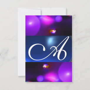 QUANTUM BUBBLE MONOGRAM paarse blauwe rsvp Kaart