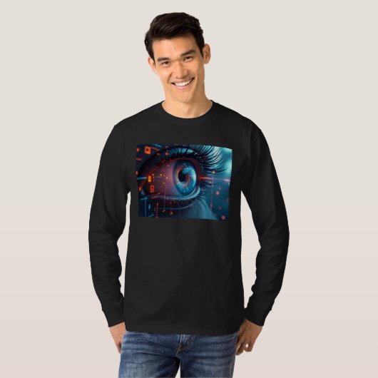 Quantum Eye mannen lange mouwen zwart T-shirt (Voorkant volledig)