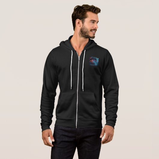 Quantum Eye tech mannen Bella zwarte hoodie zak (Voorkant volledig)