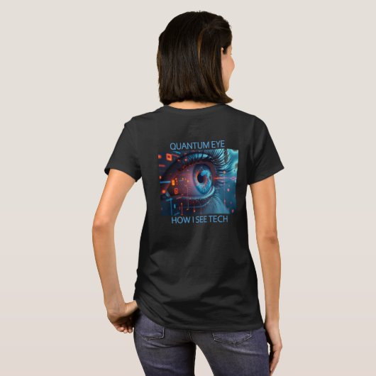 Quantum Eye tech vrouwen zwarte T-shirt achterkant (Achterkant volledig)