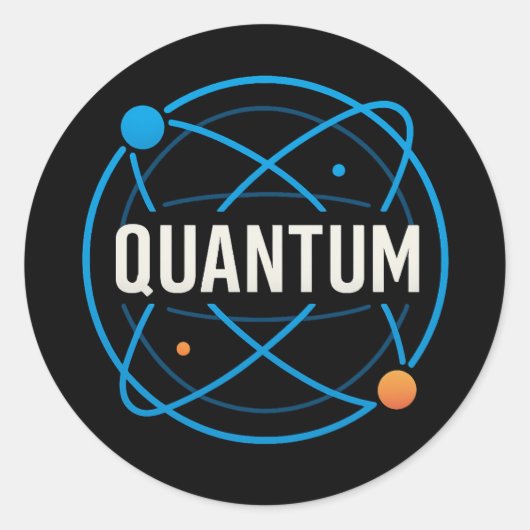 Quantum Orbit Badge – Futuristic Science Design Ronde Sticker (Voorkant)