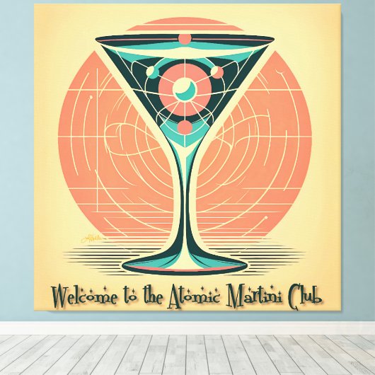 Quantum Verstrengeling Atomic Martini Club Cocktai Canvas Afdruk (Insitu (Houten vloer))