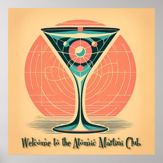 Quantum Verstrengeling Atomic Martini Club Cocktai Poster (Voorkant)