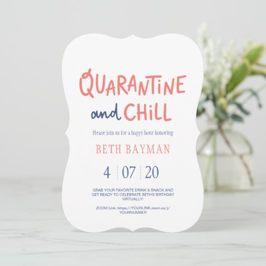 Quarantaine & Chill Birthday Happy Hour Virtual Save The Date (Staand voorkant)