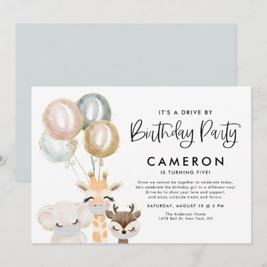 Quarantaine drive by Birthday party voor oerwouden Kaart (Voorkant / Achterkant)